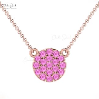 Dainty Gemstone Necklace With 1mm Pink Sapphire 14k Solid Gold Pave Necklace For GF
