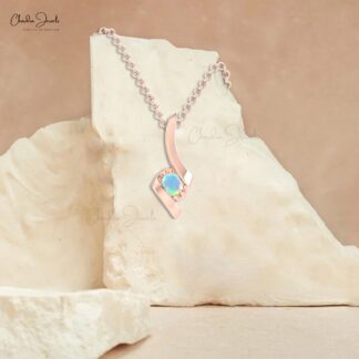 Genuine Fire Opal Solitaire Pendant In 14k Real Gold October Birthstone Jewelry For Women
