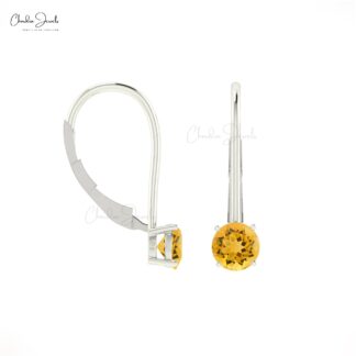 Dangler Latch Back Earring With 5mm Citrine Gemstone Solitaire Hallmarked Earrings