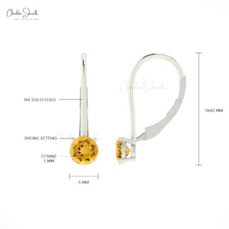 Dangler Latch Back Earring With 5mm Citrine Gemstone Solitaire Hallmarked Earrings