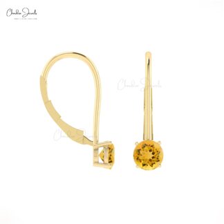 Dangler Latch Back Earring With 5mm Citrine Gemstone Solitaire Hallmarked Earrings