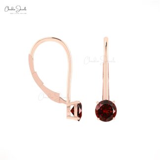 AAA Red Garnet Solitaire Earring With 5mm Round Cut 14k Real Gold Fine Jewelry For Women