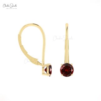 AAA Red Garnet Solitaire Earring With 5mm Round Cut 14k Real Gold Fine Jewelry For Women