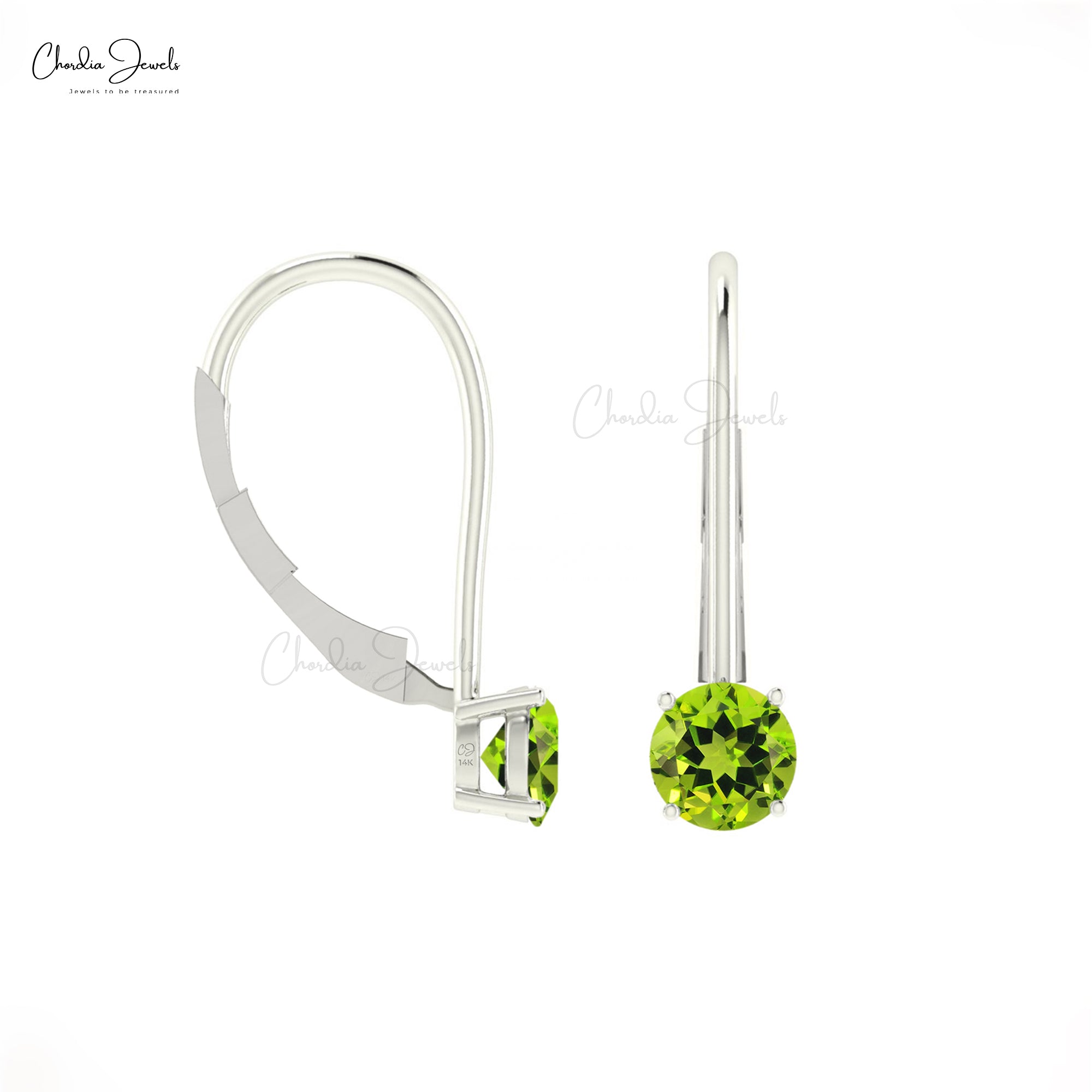 Solid 14k Gold Latch Back Earrings With 0.8 CT Round Peridot Gemstone Earring Hallmark Jewelry