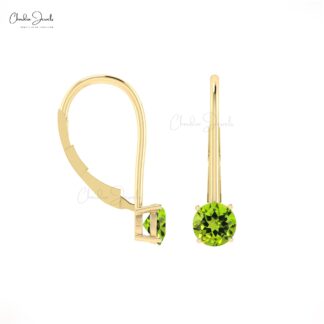 Solid 14k Gold Latch Back Earrings With 0.8 CT Round Peridot Gemstone Earring Hallmark Jewelry