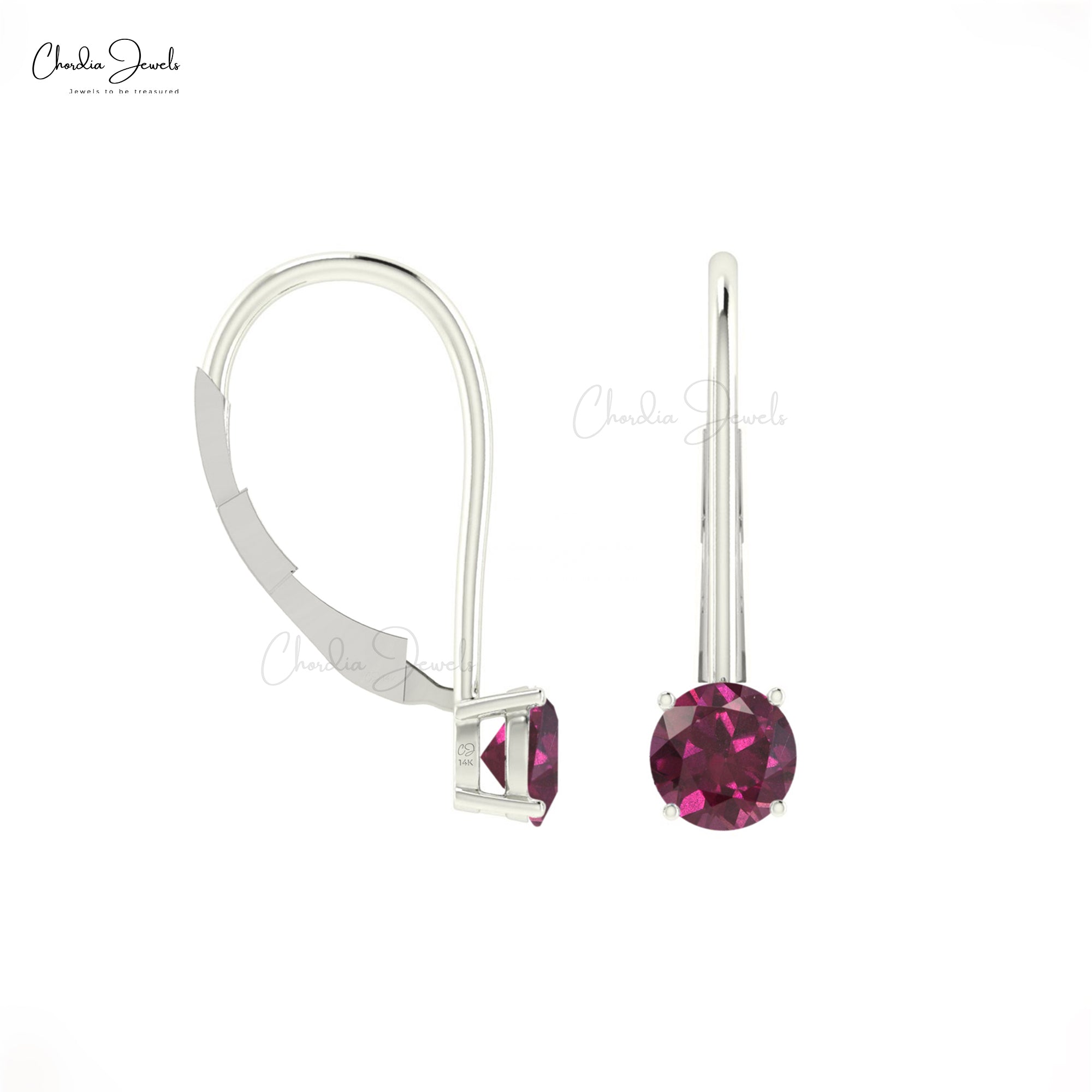 Dangling Latch Back Earring with 0.84 Ct Rhodolite Garnet Earrings In 14k Pure Gold