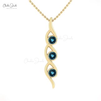 Trio Gemstone Pendant in 14k solid Gold With 0.66 Ct London Blue Topaz Pendant