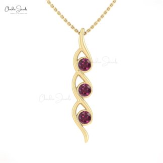 Twisted Gemstone Pendant in 14k Real Gold With 0.66 Ct Rhodolite Garnet Necklace
