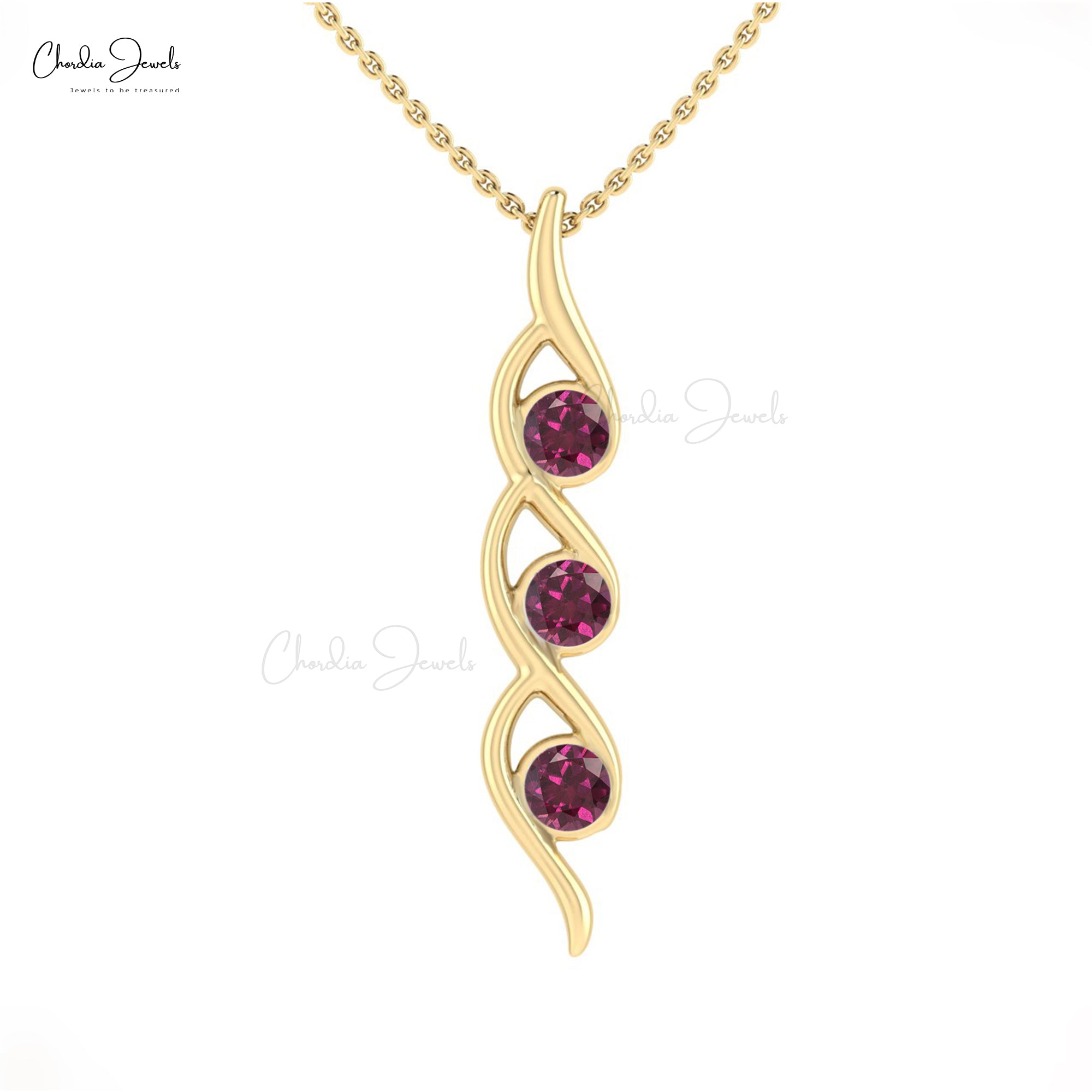Twisted Gemstone Pendant in 14k Real Gold With 0.66 Ct Rhodolite Garnet Necklace