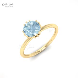 Solid 14k Gold Solitaire Ring With 6mm Aquamarine March Birthstone Anniversary Ring