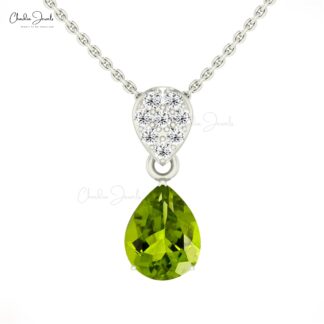 Dangling Wedding Pendant In 14k Solid Gold Peridot 1.5 Ct Gemstone And Diamond Necklace