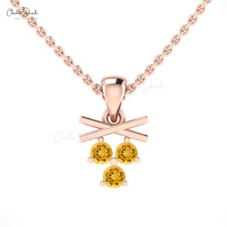 Three Stone Cluster Charm With 0.24 Ct Citrine Handmade Dangle Pendant In 14k Pure Gold