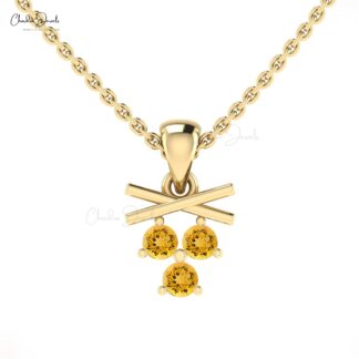 Three Stone Cluster Charm With 0.24 Ct Citrine Handmade Dangle Pendant In 14k Pure Gold