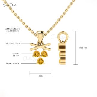 Three Stone Cluster Charm With 0.24 Ct Citrine Handmade Dangle Pendant In 14k Pure Gold