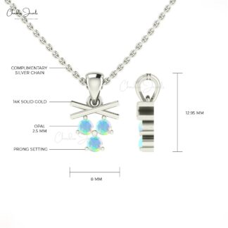 Three Stone Dangle Pendant In 14k Real Gold Fire Opal Gemstone Pendant For Her