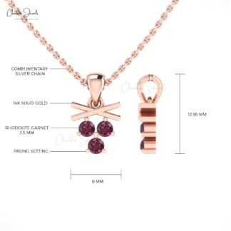 Cluster Dainty Pendant In 14k Solid Gold With 2.50mm Rhodolie Garnet Necklace For Love