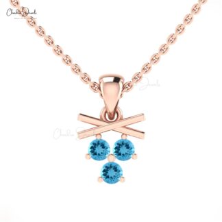 Cluster Round Cut Pendant With 0.24 Ct Swiss Blue Topaz Minimal Necklace In 14k Real Gold