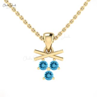 Cluster Round Cut Pendant With 0.24 Ct Swiss Blue Topaz Minimal Necklace In 14k Real Gold
