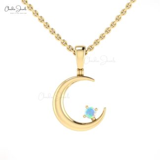 Natural Opal 2mm Round Gemstone Pendant in 14k Solid Gold Hallmarked Jewelry