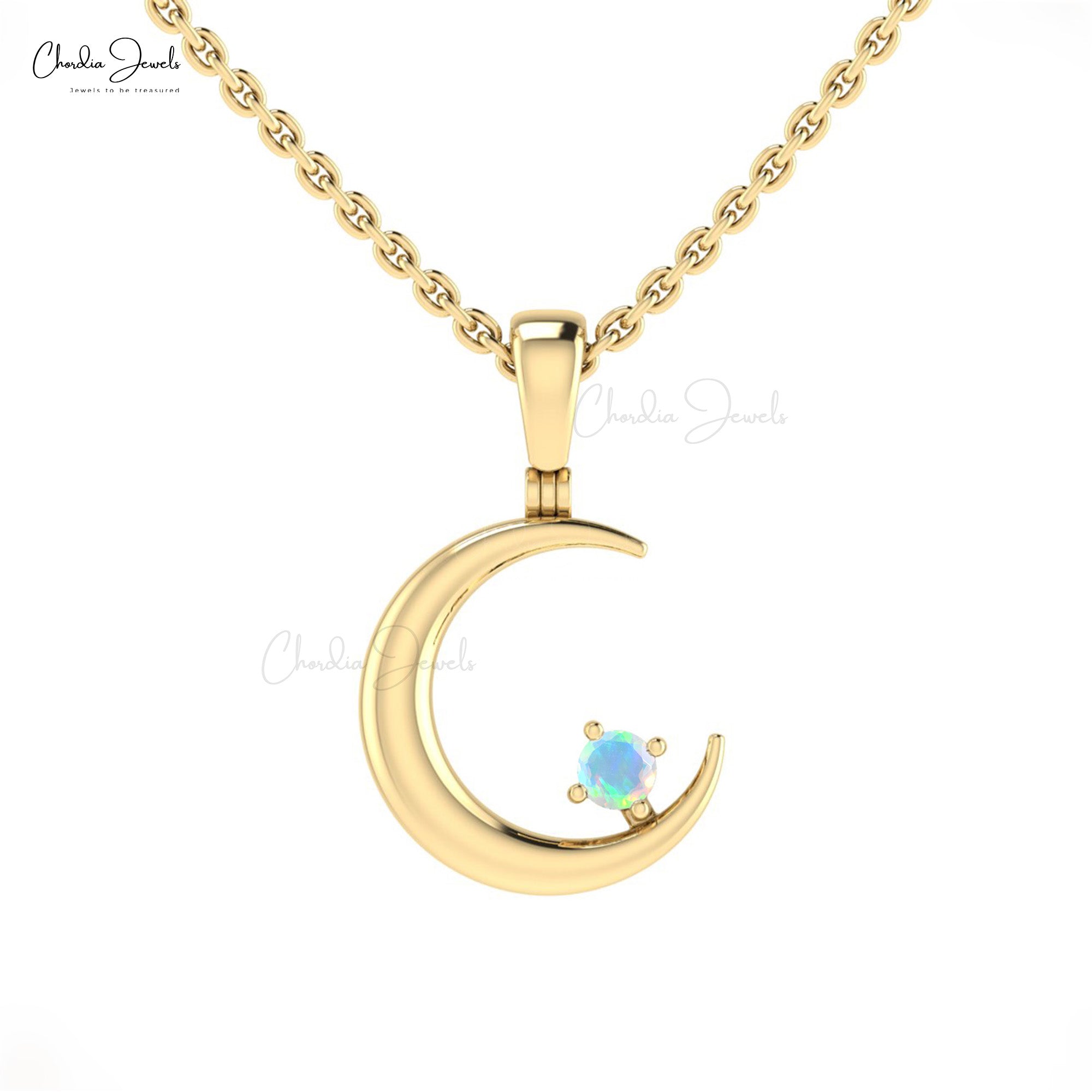 Natural Opal 2mm Round Gemstone Pendant in 14k Solid Gold Hallmarked Jewelry