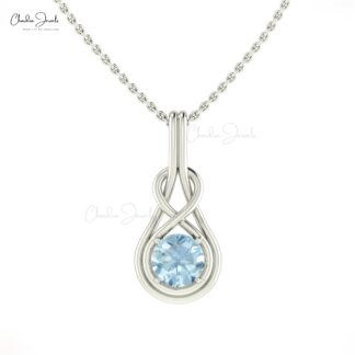 Infinity Single Stone Charm In 14k Solid Gold Aquamarine Prong Set Solitaire Pendant