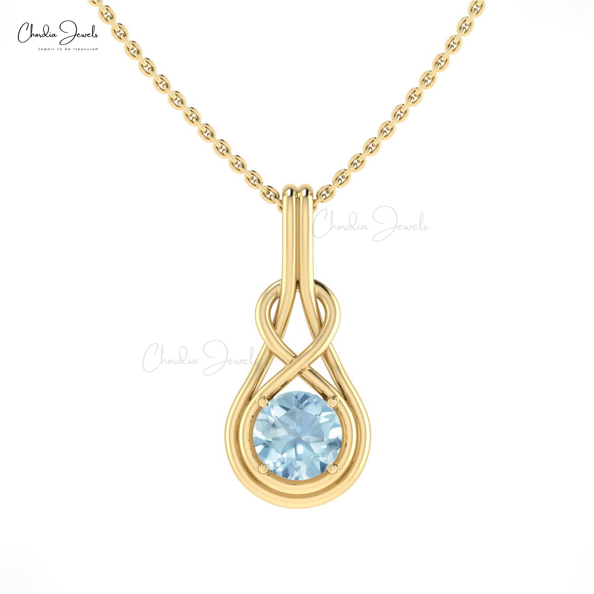 Infinity Single Stone Charm In 14k Solid Gold Aquamarine Prong Set Solitaire Pendant