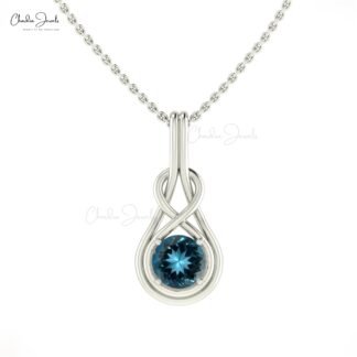 Solid 14k Gold Solitaire Charm With 6mm London Blue Topaz Gemstone Infinity Pendant