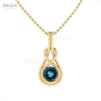 Solid 14k Gold Solitaire Charm With 6mm London Blue Topaz Gemstone Infinity Pendant