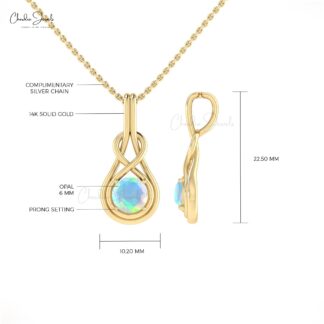 Solid 14k Gold Infinity Pendant With 6mm Round Opal Gemstone Prong Set Pendant