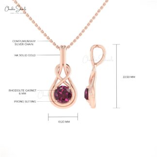 Single Stone Infinity Pendant With 0.74 Ct Rhodolite Garnet Solitaire Pendants In 14k Gold