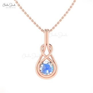 Single Stone Infinity Charm With 6mm Rainbow Moonstone 14k Real Gold Pendant