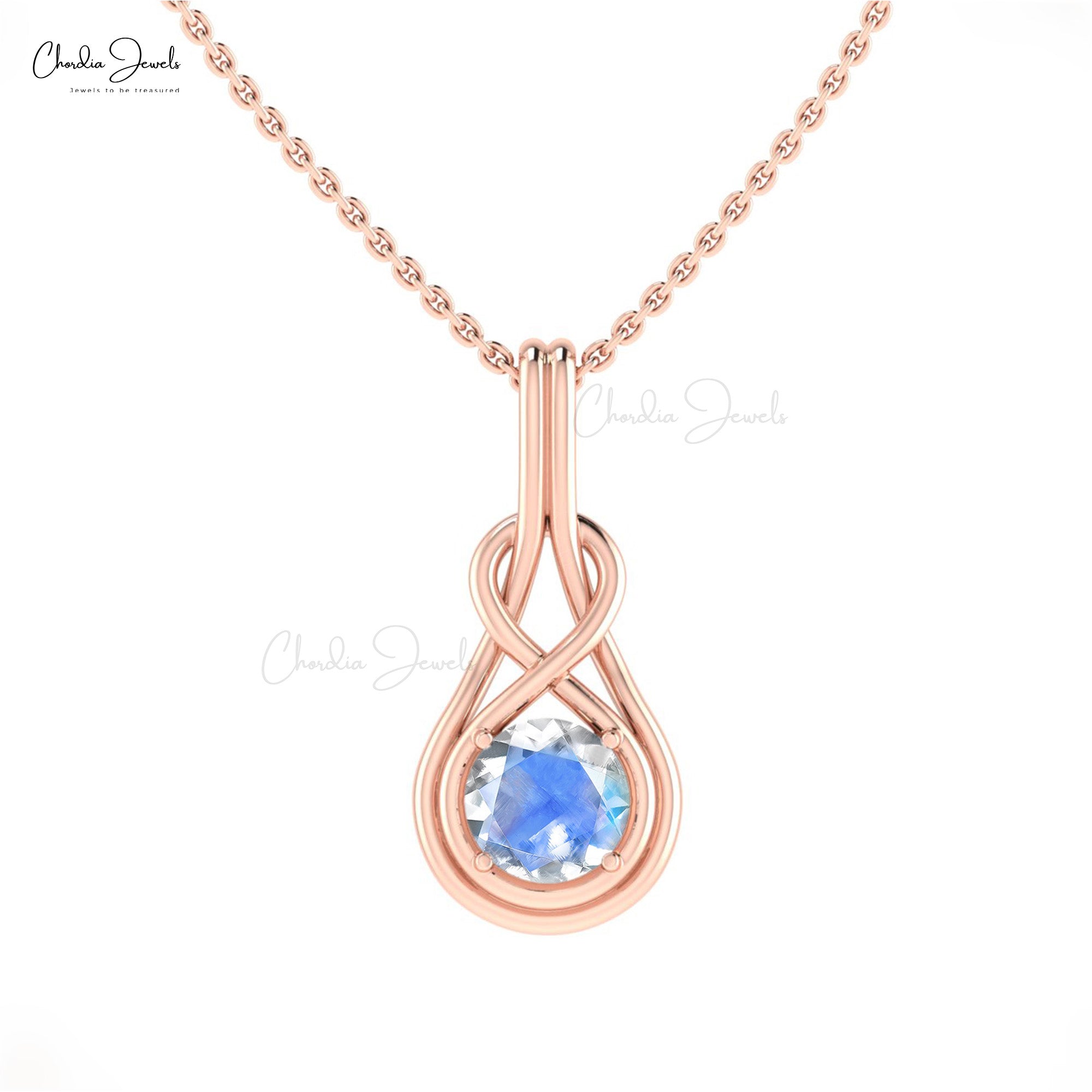Single Stone Infinity Charm With 6mm Rainbow Moonstone 14k Real Gold Pendant