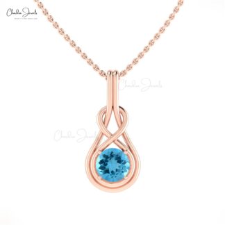 Brilliant Cut Infinity Pendant With 0.74 Ct Swiss Blue Topaz Solitaire Necklace In 14k Gold