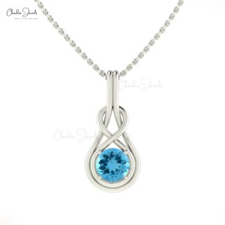 Brilliant Cut Infinity Pendant With 0.74 Ct Swiss Blue Topaz Solitaire Necklace In 14k Gold