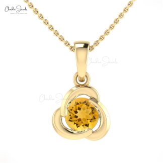 Round Cut Solitaire Charm With 7mm Citrine Gemstone 14k Real Gold Dangle Pendant
