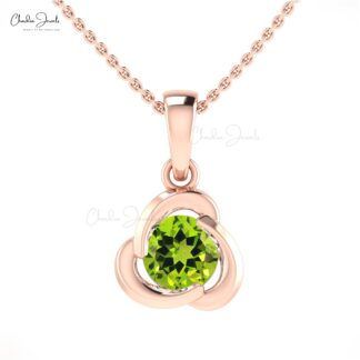 Solid 14k Gold Dainty Twisted Charm With 1.27 Ct Green Peridot Solitaire Pendant For Her
