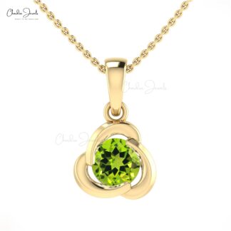 Solid 14k Gold Dainty Twisted Charm With 1.27 Ct Green Peridot Solitaire Pendant For Her