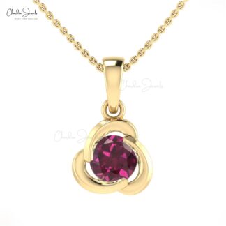 Pure 14k Gold Dangle Charm With 7mm Rhodolite Garnet Gemstone Solitaire Bridal Pendant