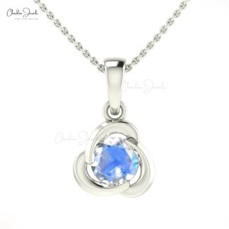 Natural Rainbow Moonstone Solitaire Pendant In 14k Solid Gold Minimal Hallmarked Jewelry