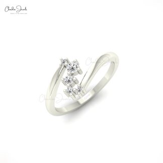 Diamond Engagement Ring with 0.12 Ct G-H Diamond Prong Set In 14k Real Gold Curved Ring