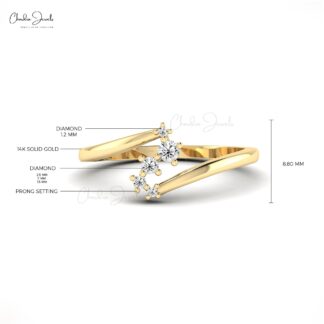 Diamond Engagement Ring with 0.12 Ct G-H Diamond Prong Set In 14k Real Gold Curved Ring
