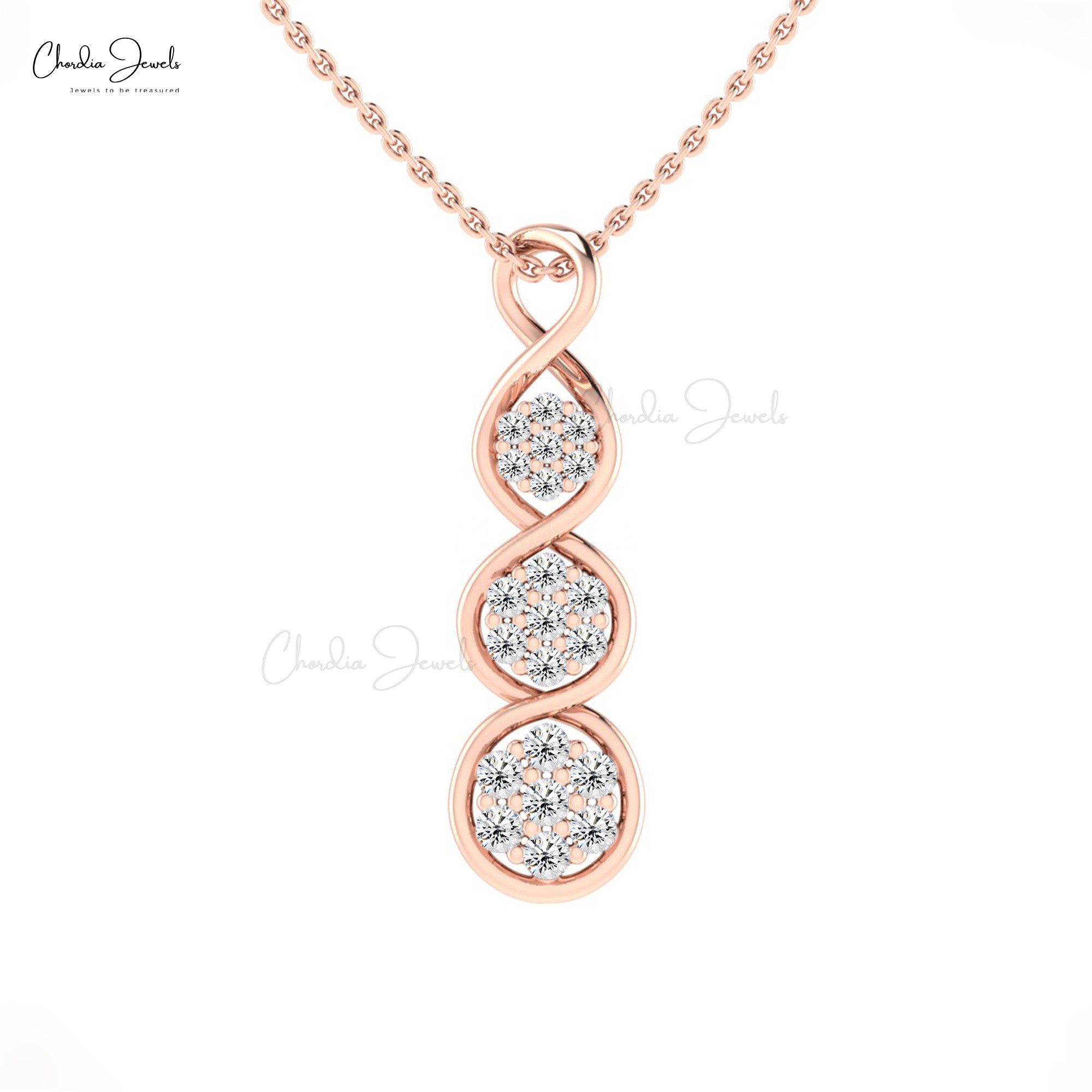 Twisted Women Pendant With 0.44 Ct G-H Diamond Pave Set In 14k Pure Gold Cluster Necklace