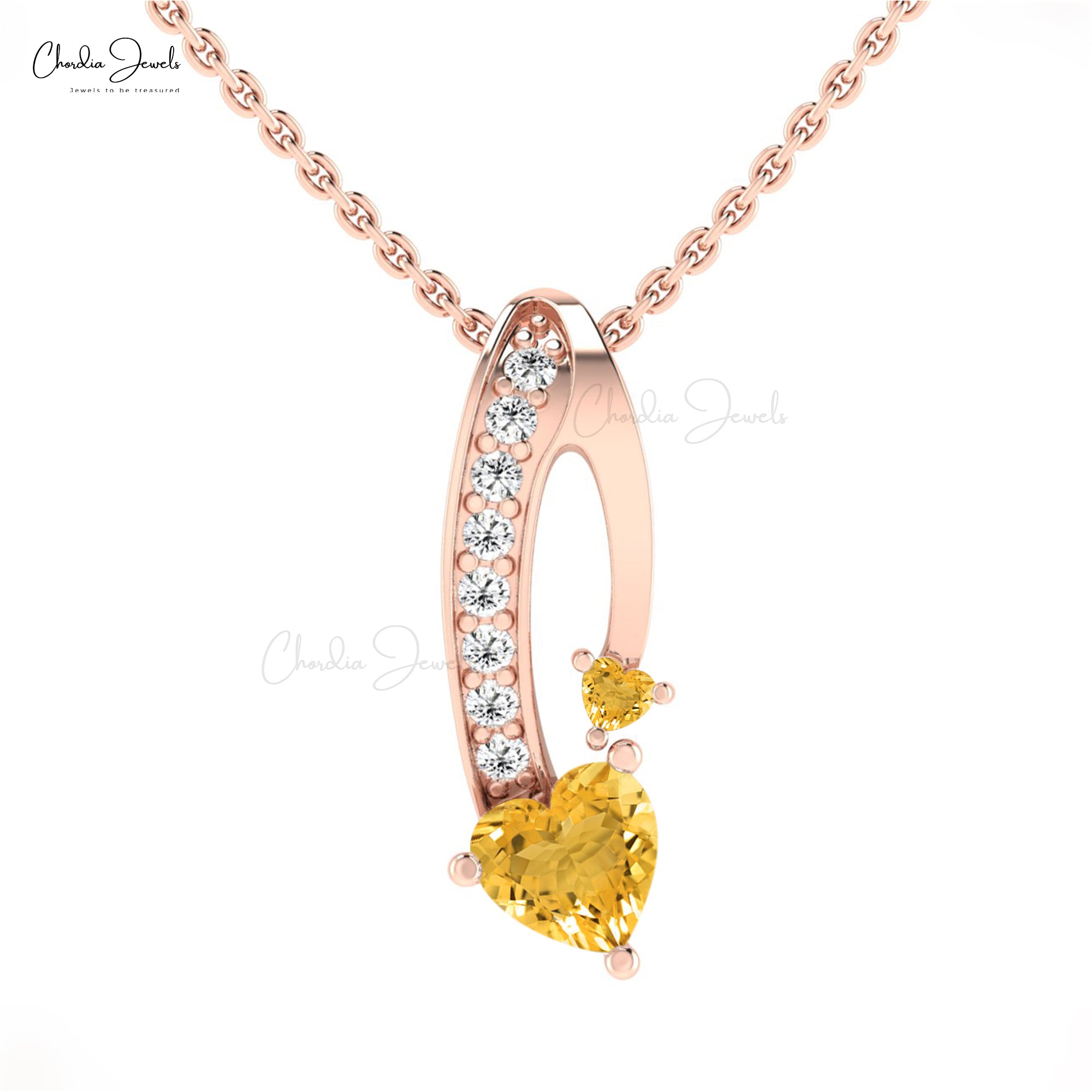 Natural Citrine Twisted Pendant With 0.78 Ct Gemstone And Diamond Necklace In 14k Gold