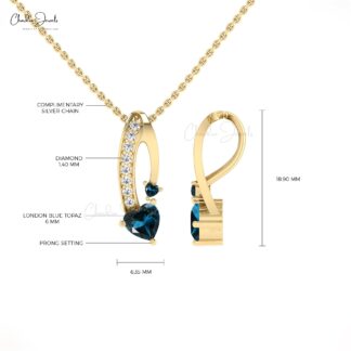 Twisted Diamond Pendant In 14k Solid Gold London Blue Topaz 0.78 Ct Gemstone Necklace