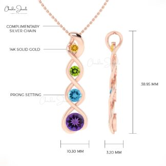 Four Stone Swirl Pendant In 14k Solid Gold Multi Gemstone Infinity Curved Pendants