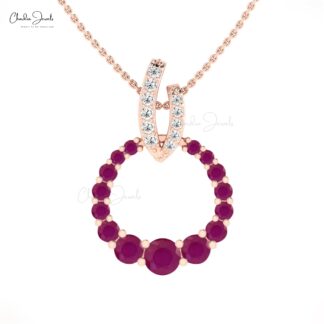 Open Circle Pendant With Round 2 CTW Ruby And Pave Diamond 14k Solid Gold Handcrafted Necklace