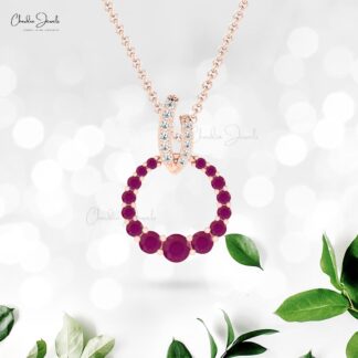 Open Circle Pendant With Round 2 CTW Ruby And Pave Diamond 14k Solid Gold Handcrafted Necklace
