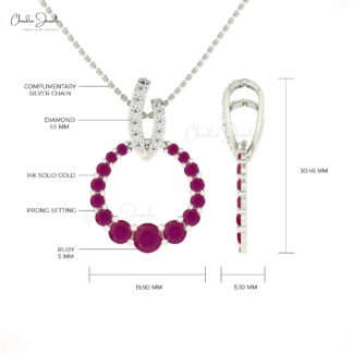 Open Circle Pendant With Round 2 CTW Ruby And Pave Diamond 14k Solid Gold Handcrafted Necklace