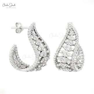 Solid 14k Gold Statement Stud With 0.8 Ct White Diamond Cluster Dainty Earrings For Mom