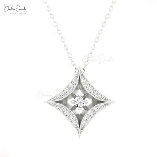 Real 14k Gold Star Pendant With 0.274 Ct White Diamond Halo Wedding Necklace